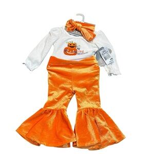 My First Halloween Pumpkin Costume Set - Orange velvety flare pants size 6 month